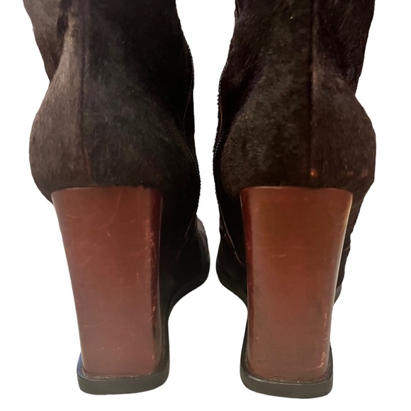 Italian Calf Hair Mid-Shin Boots with Leather Covered Wedge Heel - Picture 8 of 14